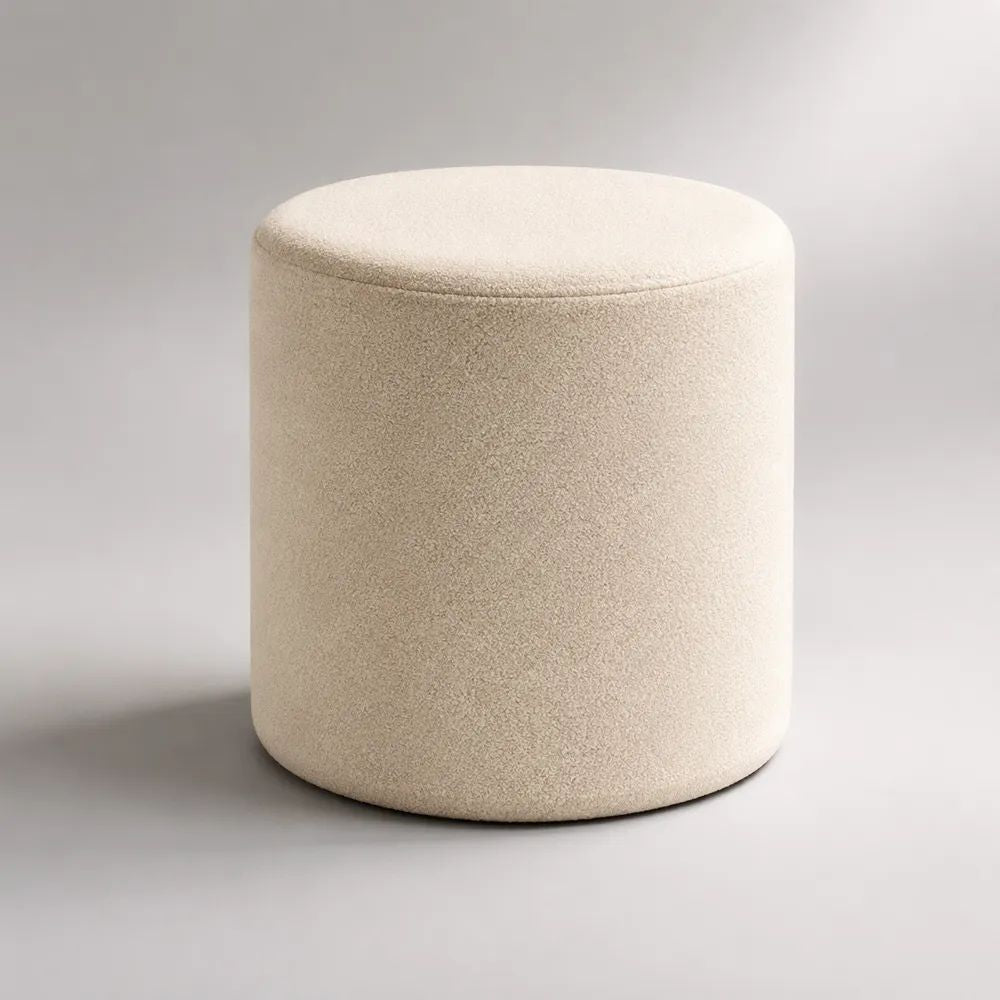 Runder Sitzhocker und Fußhocker mit Polyester-Bouclé-Bezug, Cremeweiß, Ø 40 × H 45 cm