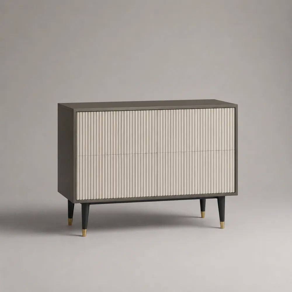 Sideboard aus MDF und Spanplatte mit 2 grifflosen Schubladen, Beige/Anthrazit, 120 × 40 × 85 cm