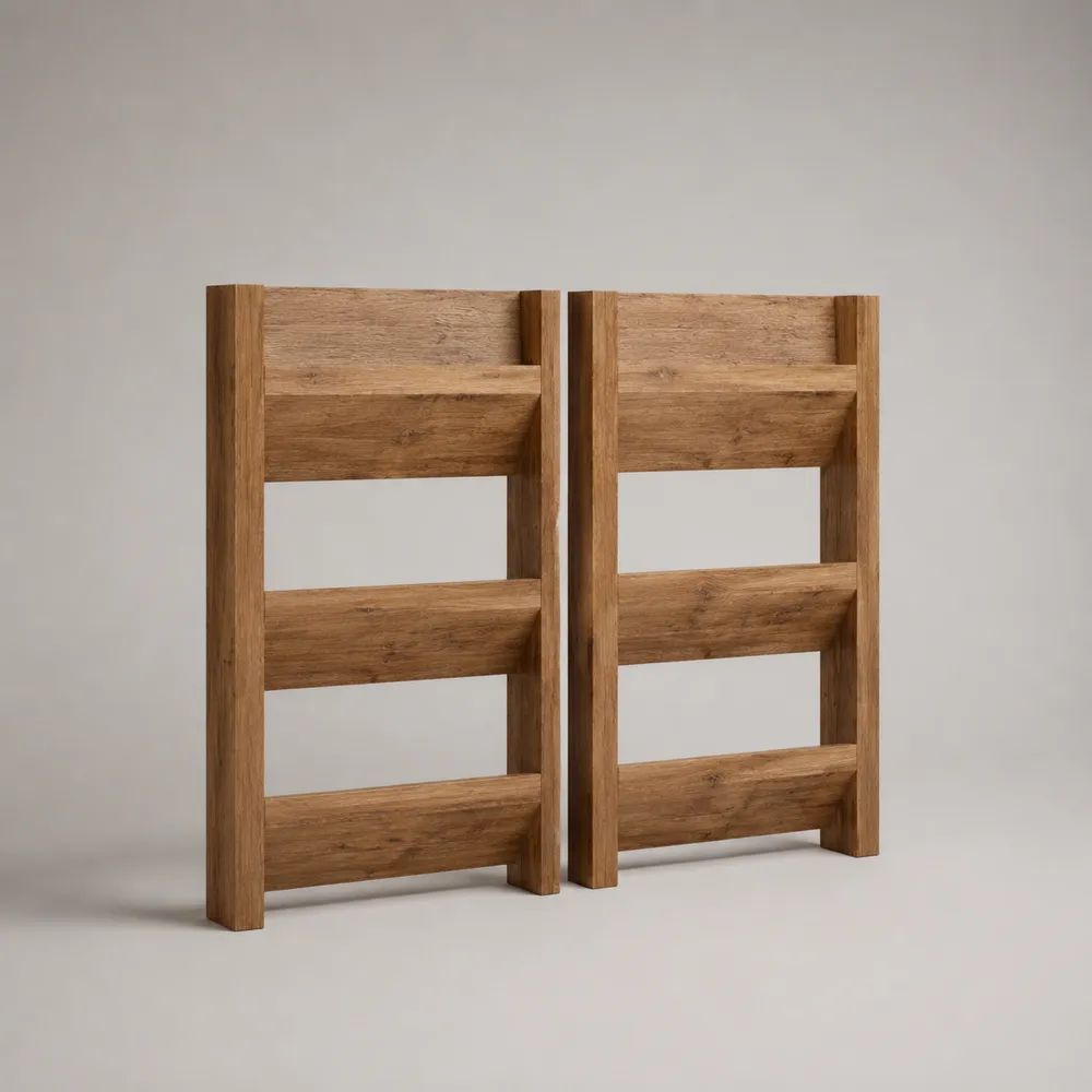Schuhregal aus massivem Akazienholz, 2er-Set mit je 3 Ablagen, Naturbraun, je 50 × 20 × 90 cm