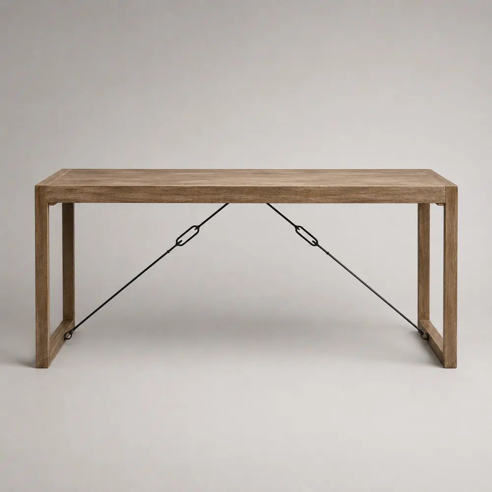 Rechteckiger Esstisch aus massivem Akazienholz und Metall, Braun/Schwarz, 140 x 70 x 76 cm