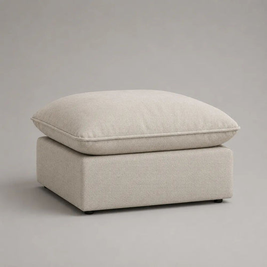 Quadratischer Fußhocker mit losem Kissen aus Polyestergewebe, Creme, 80 × 80 × 47 cm