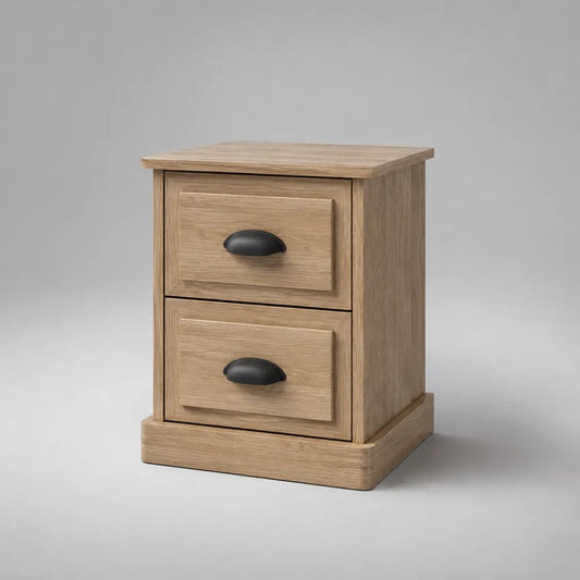 Nachttisch aus MDF mit Eichenfurnier, 2 Schubladen, Natur/Schwarz, 45 × 40 × 60 cm