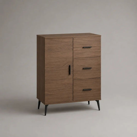 Sideboard aus melaminbeschichteter Spanplatte mit 1 Tür und 3 Schubladen, Braun/Schwarz, 80 x 40 x 105 cm