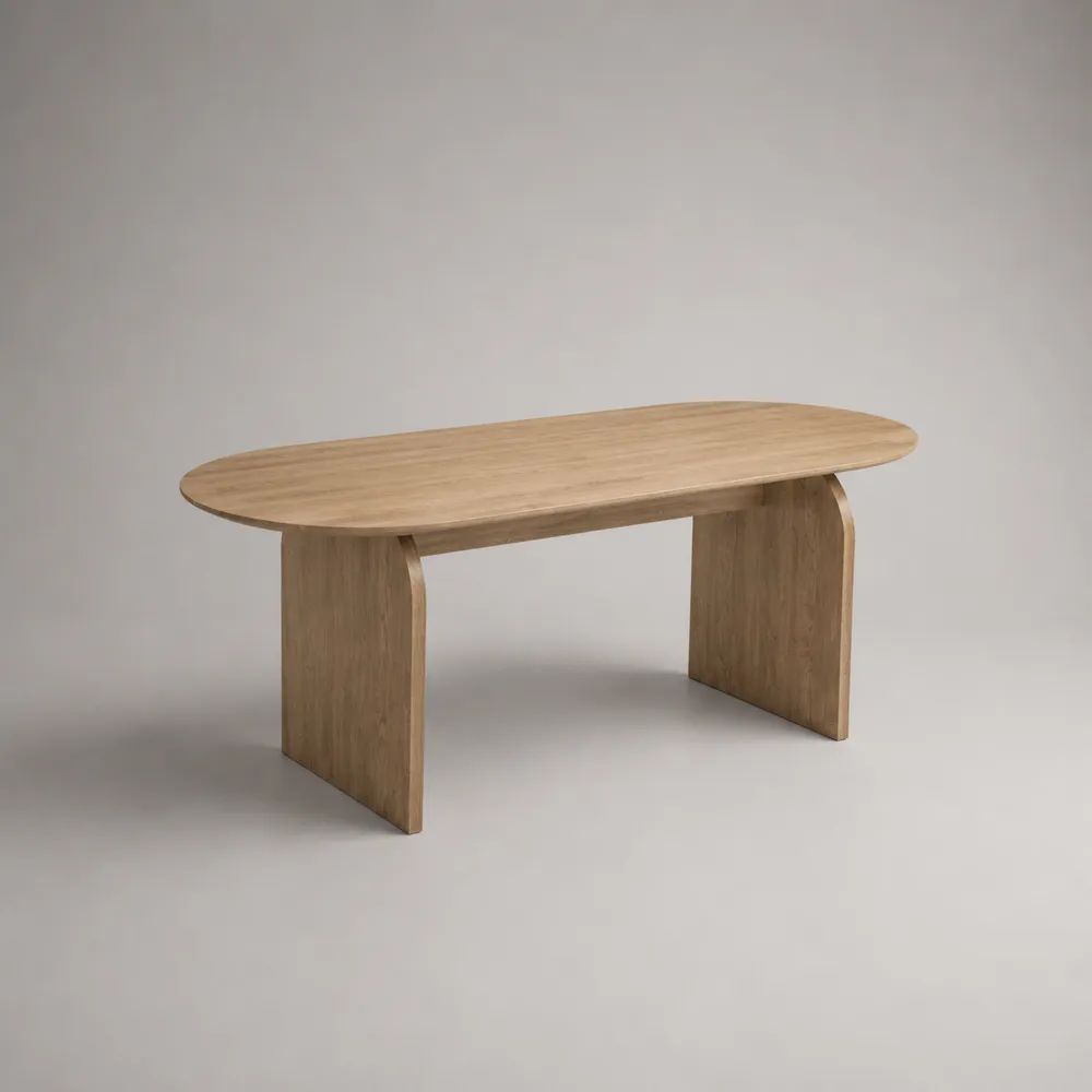 Esstisch aus Holz mit Eichenfurnier, Natur, 160 × 80 × 75 cm, abgerundete Tischplatte