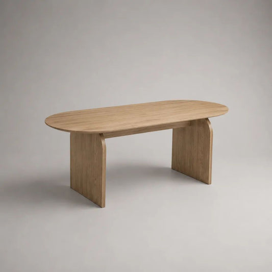 Esstisch aus Holz mit Eichenfurnier, Natur, 160 × 80 × 75 cm, abgerundete Tischplatte