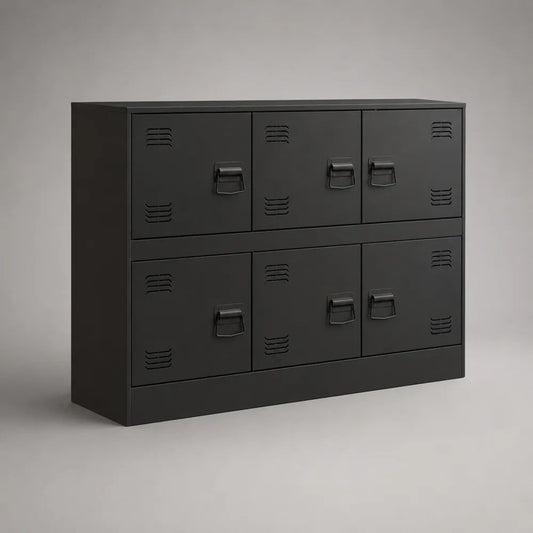 Rechteckiges Sideboard aus Stahl mit 6 Türen, Schwarz, 120 × 40 × 80 cm