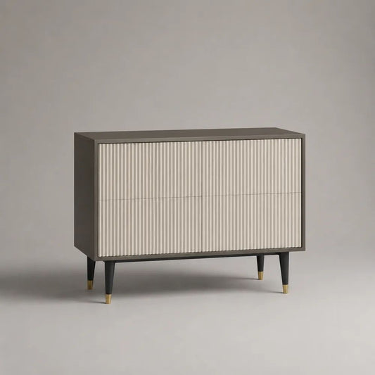 Sideboard aus MDF und Spanplatte mit 2 grifflosen Schubladen, Beige/Anthrazit, 120 × 40 × 85 cm