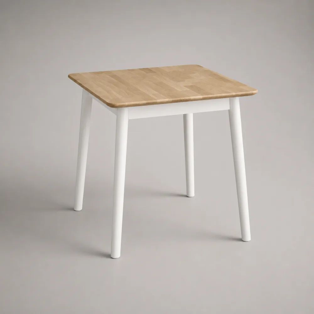 Quadratischer Esstisch aus massivem Kautschukbaumholz, Natur/Weiß, 80 × 80 × 75 cm