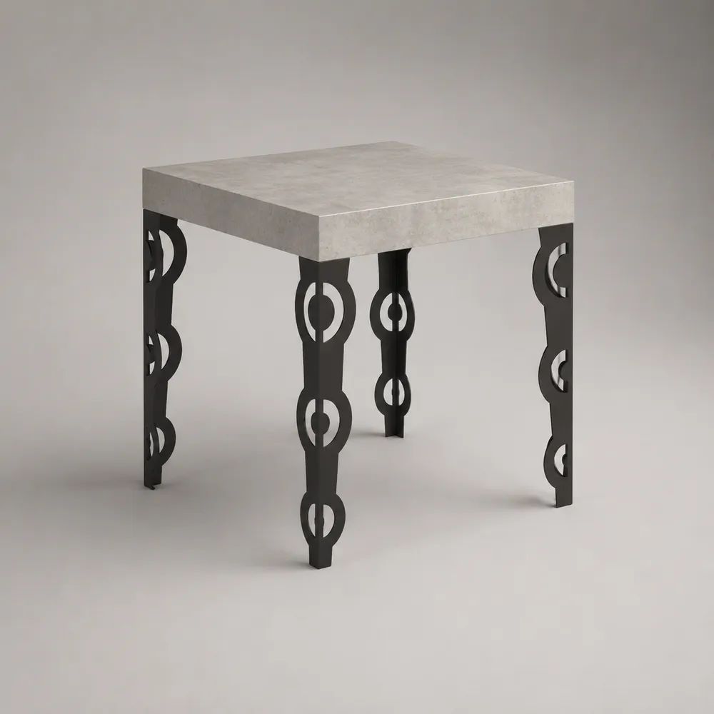 Quadratischer Esstisch aus Holz und Stahl, Hellgrau/Schwarz, 80 × 80 × 75 cm