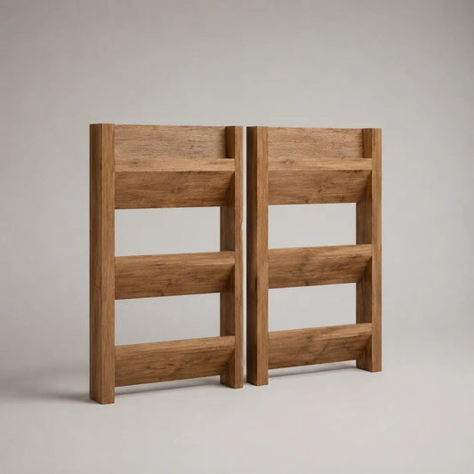 Schuhregal aus massivem Akazienholz, 2er-Set mit je 3 Ablagen, Naturbraun, je 50 × 20 × 90 cm