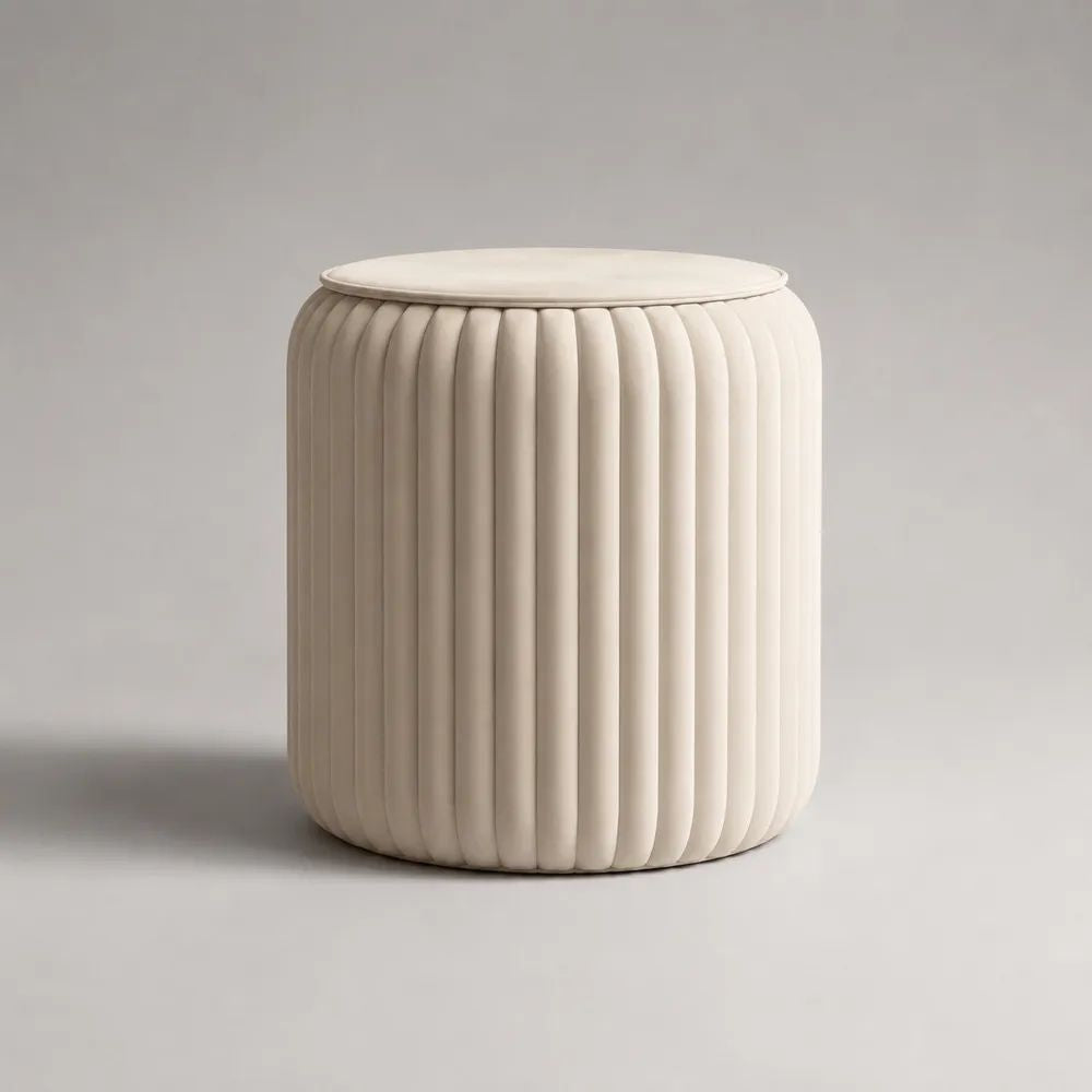 Runder Fußhocker mit Samtbezug, Cremeweiß, Ø 45 × H 45 cm