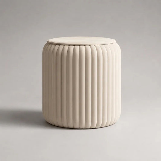 Runder Fußhocker mit Samtbezug, Cremeweiß, Ø 45 × H 45 cm